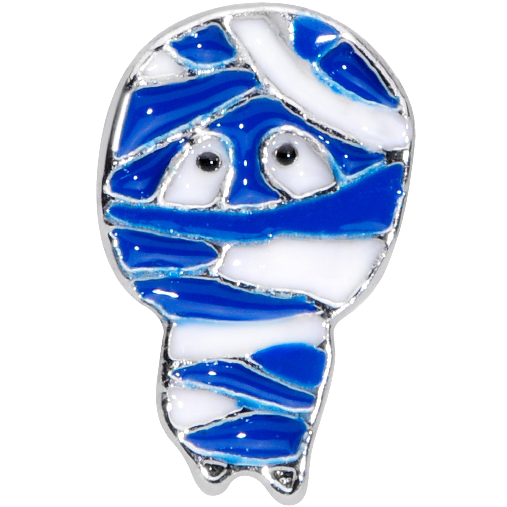BodyCandy 16G 1/4 Blue White Mummy Halloween Cartilage Tragus Earring — detail close-up