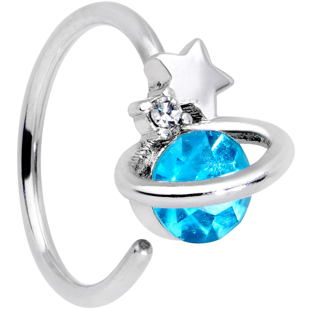 BodyCandy 20G 1/4 Clear Blue Gem Star Saturn Nose Hoop — main product shot