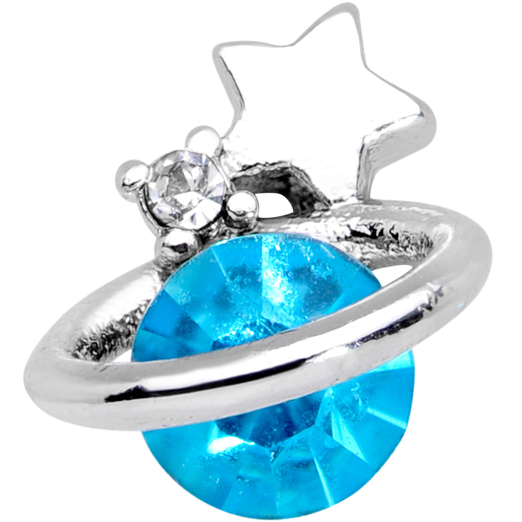 BodyCandy 20G 1/4 Clear Blue Gem Star Saturn Nose Hoop — detail close-up