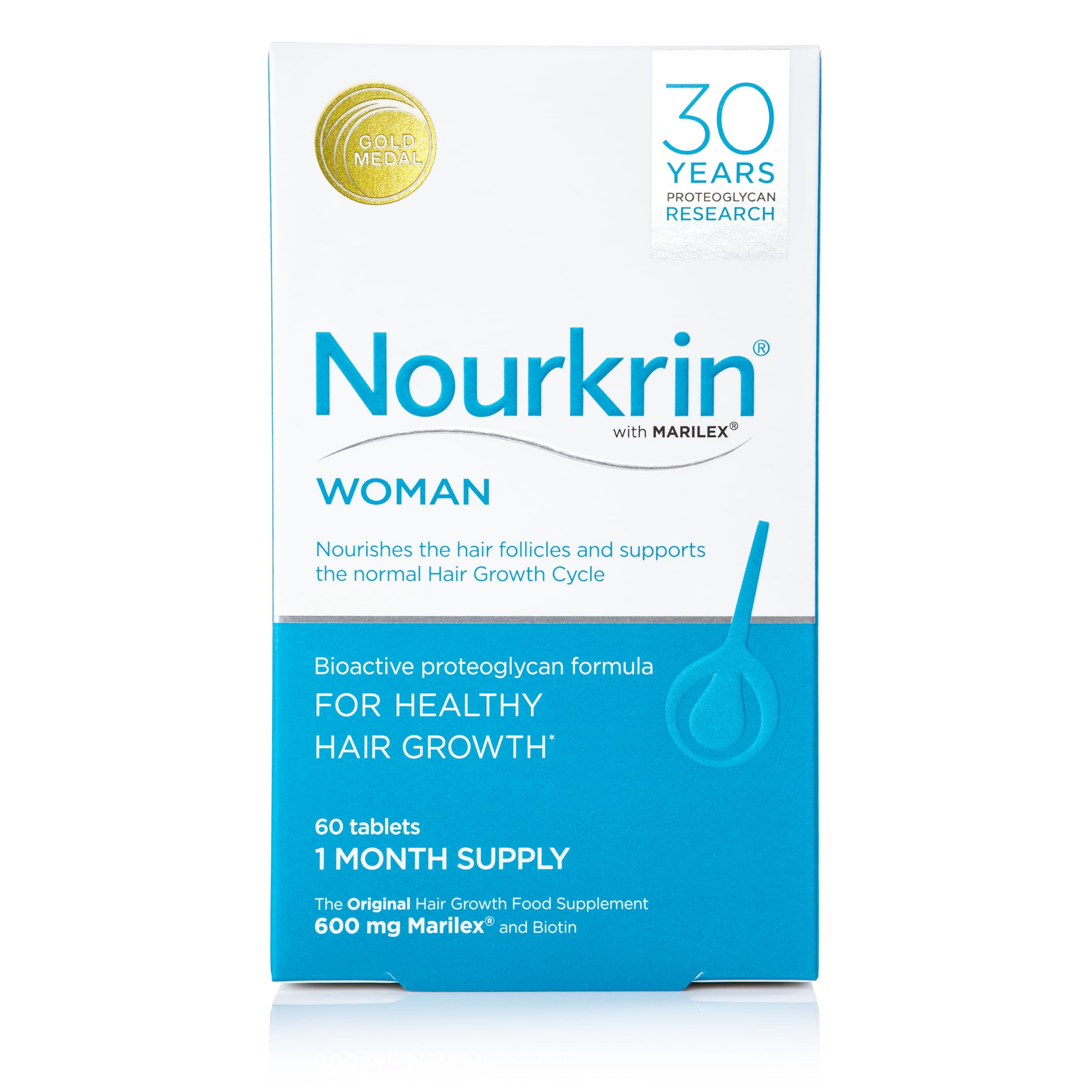 Nourkrin Man Hair Loss Supplement for Men - Supports Hair Health & Growth with Marilex-M, Biotin & Silica - 60 Tablets