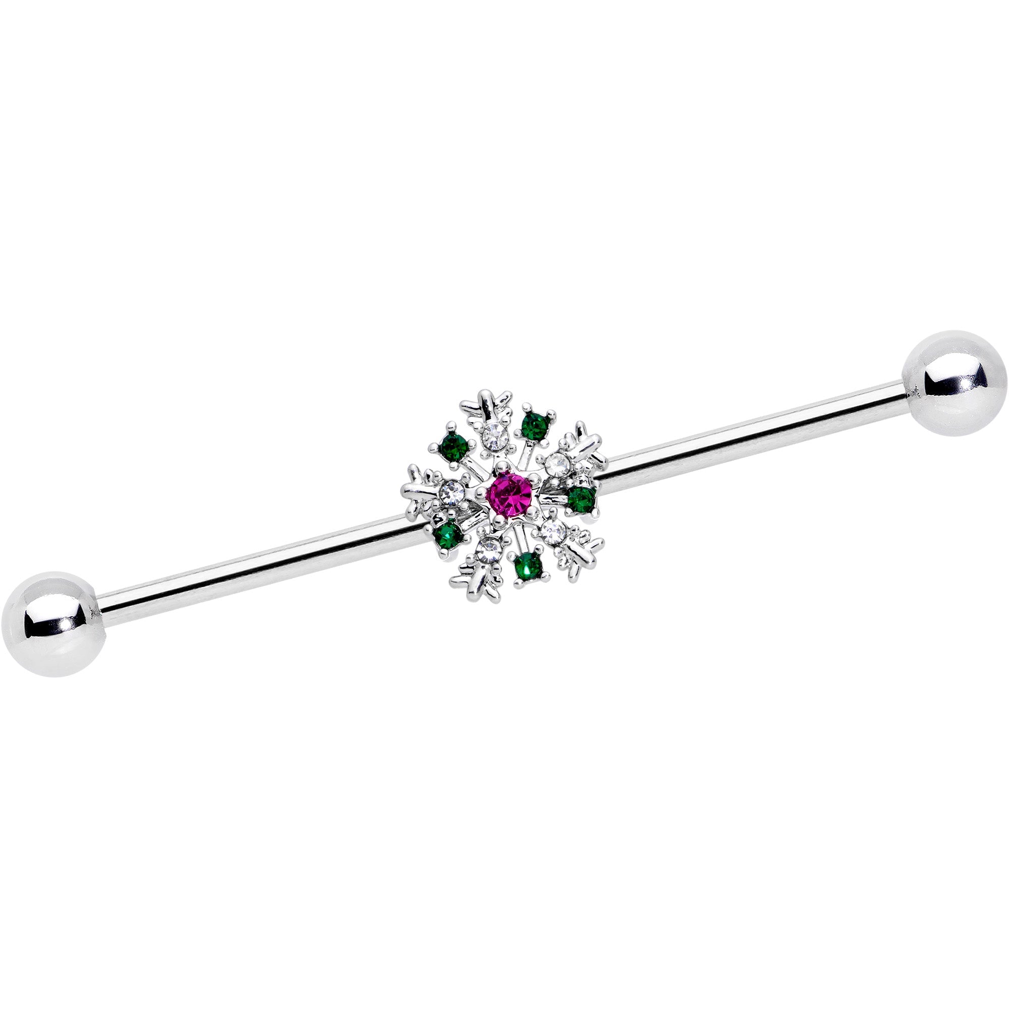 BodyCandy 14G Clear Red Gem Christmas Industrial Barbell 38mm — main product shot