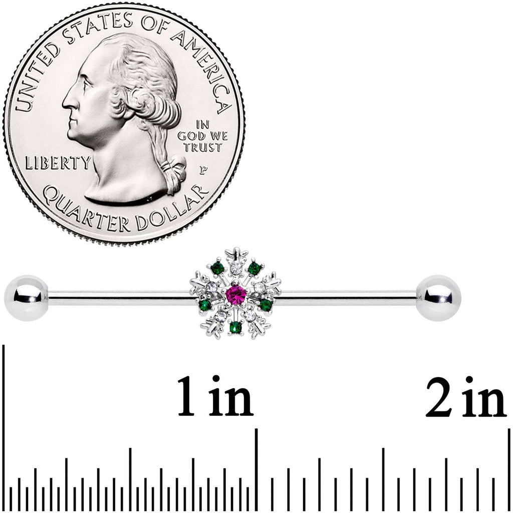 BodyCandy 14G Clear Red Gem Christmas Industrial Barbell 38mm — detail close-up