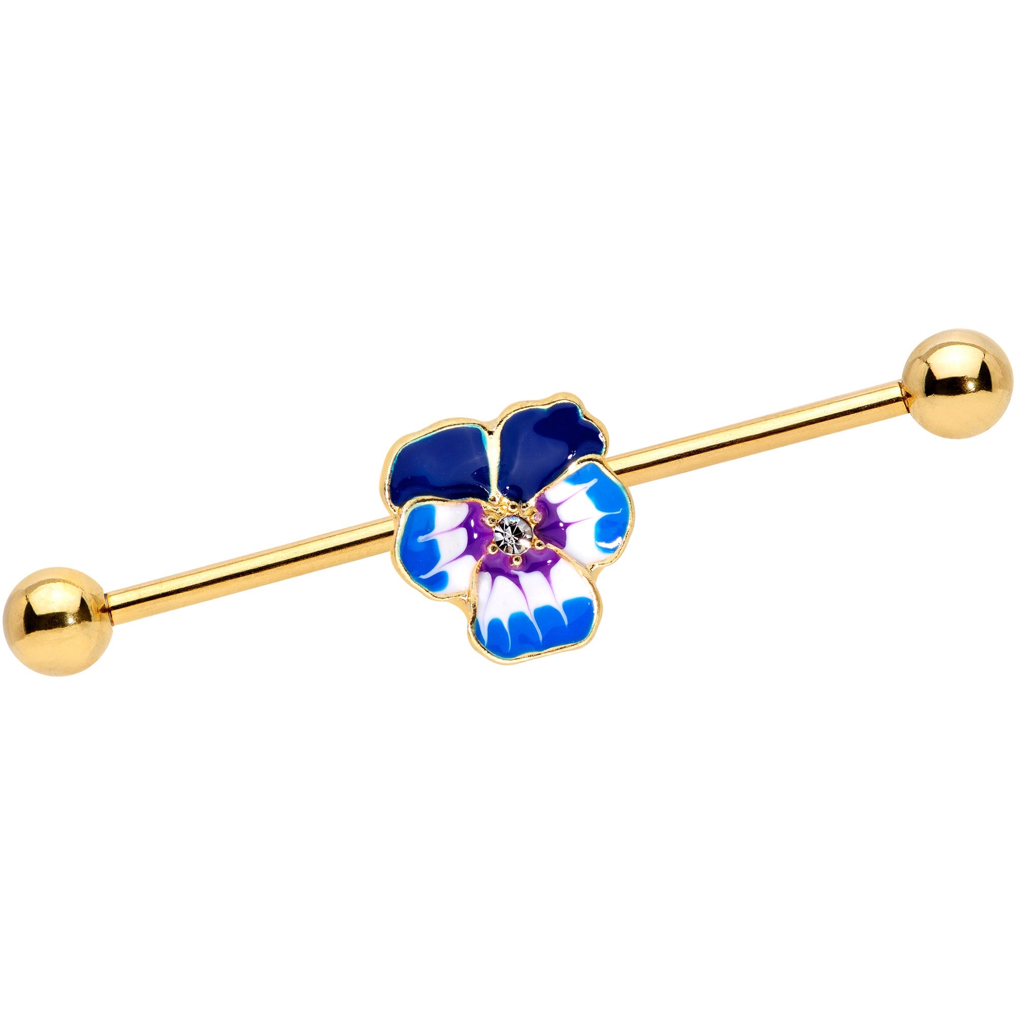 BodyCandy 14G Clear Gem Gold Hue Blue Spring Flower Industrial Barbell 38mm — main product shot