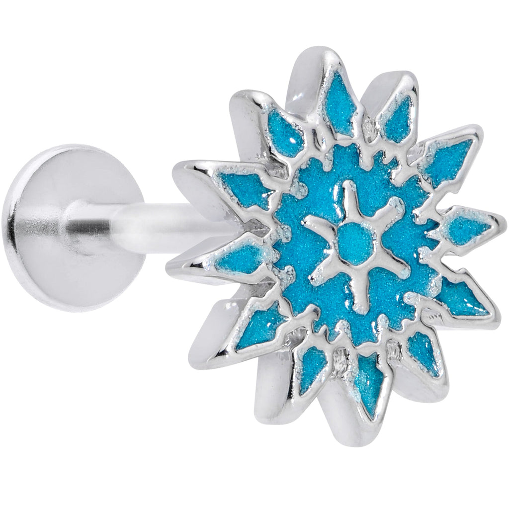 BodyCandy 16G 5/16 Blue Winter Snowflake Christmas Labret Monroe Tragus — main product shot