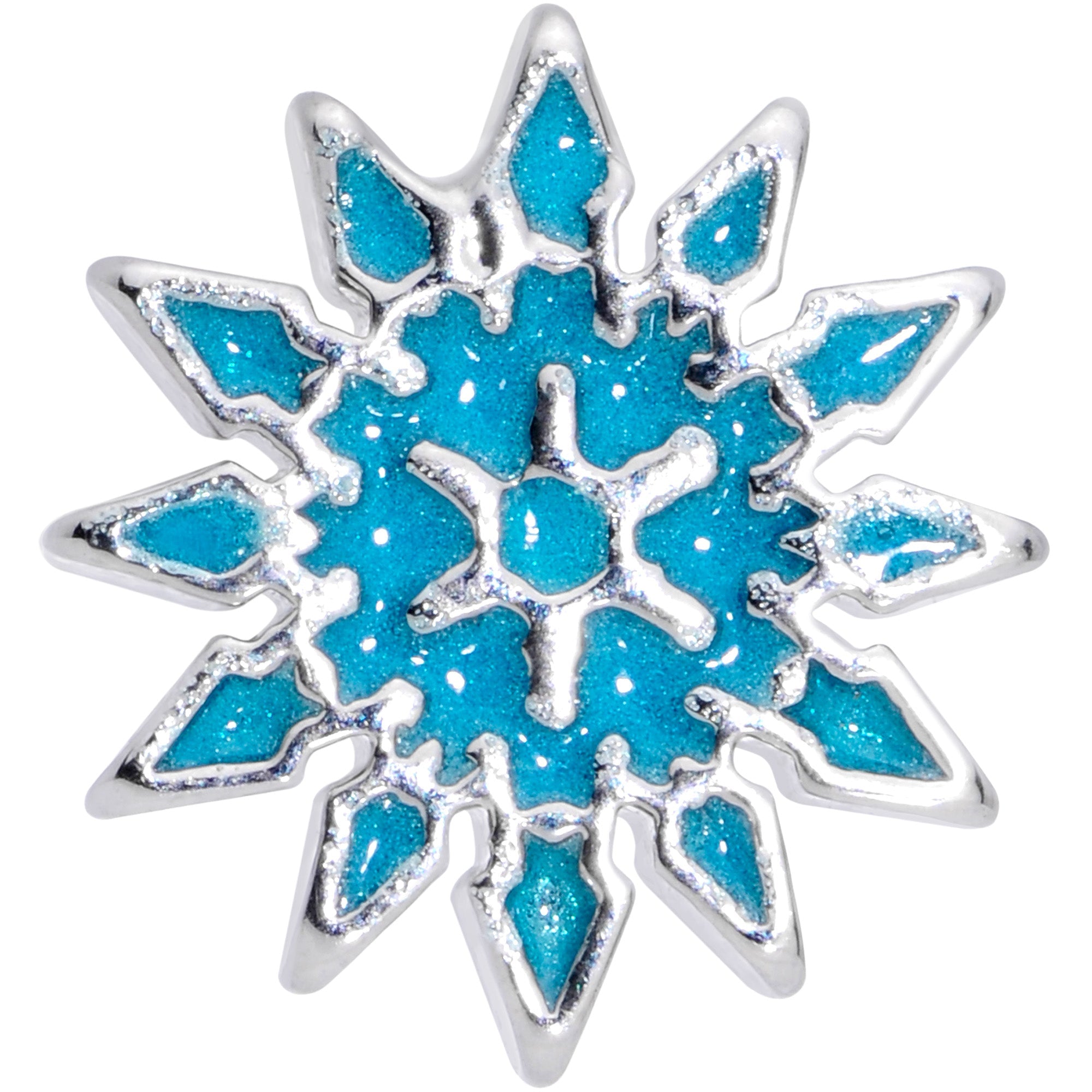 BodyCandy 16G 5/16 Blue Winter Snowflake Christmas Labret Monroe Tragus — detail close-up