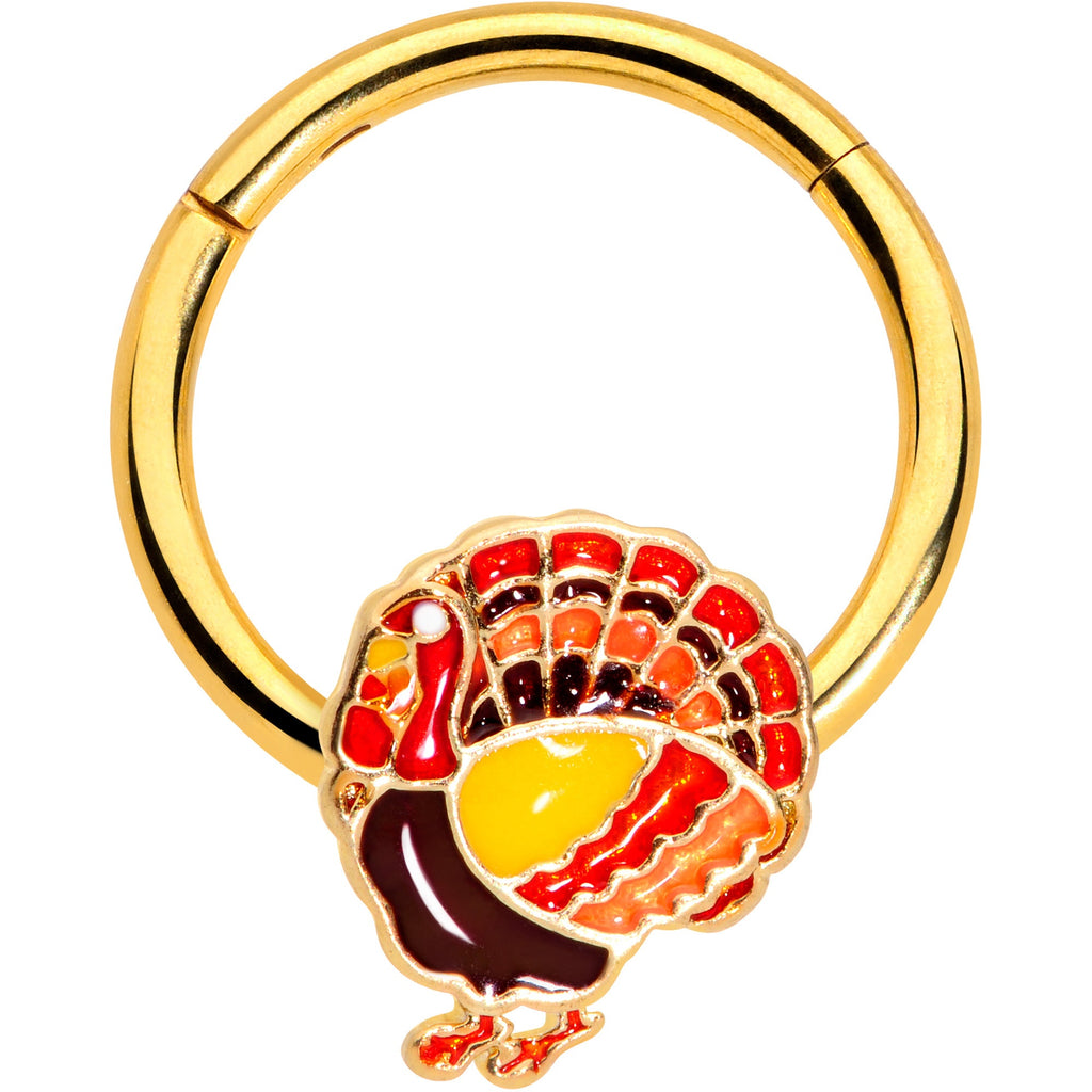 BodyCandy 16G 3/8 Gold Tone Turkey Thanksgiving Hinged Segment Ring — main product shot