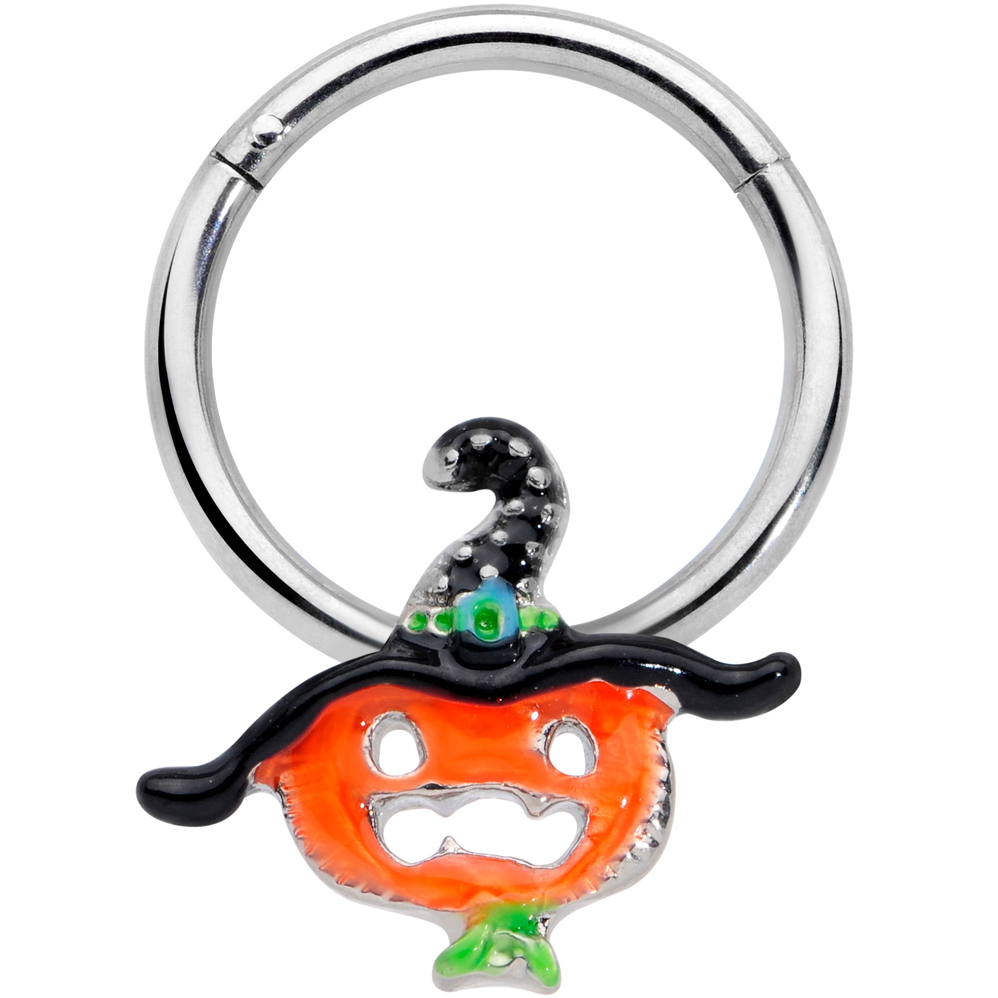 BodyCandy 16G 3/8 Pumpkin Witch Halloween Hinged Segment Ring — main product shot