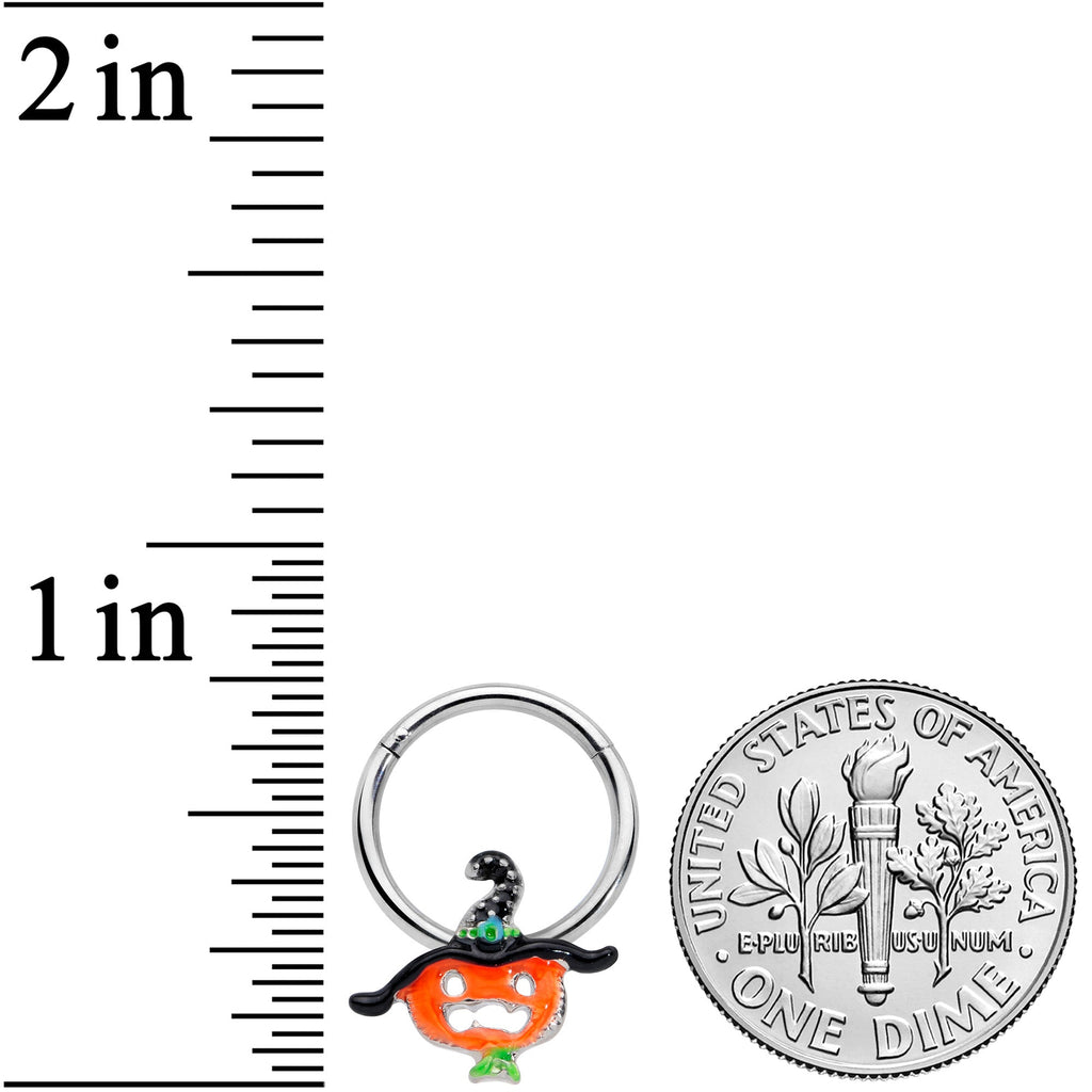 BodyCandy 16G 3/8 Pumpkin Witch Halloween Hinged Segment Ring — lifestyle context