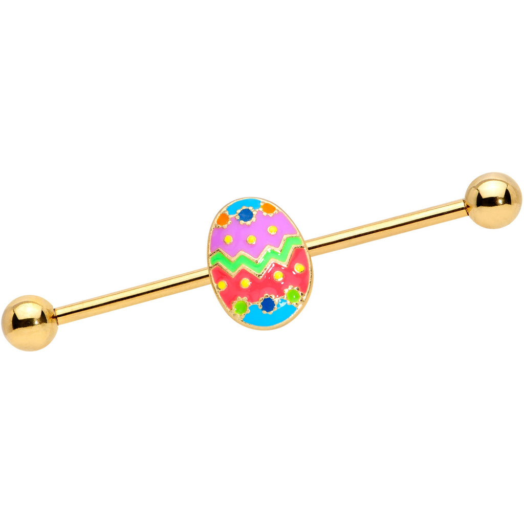 BodyCandy 14G Gold Tone Multicolor Funky Easter Egg Industrial Barbell 38mm — main product shot