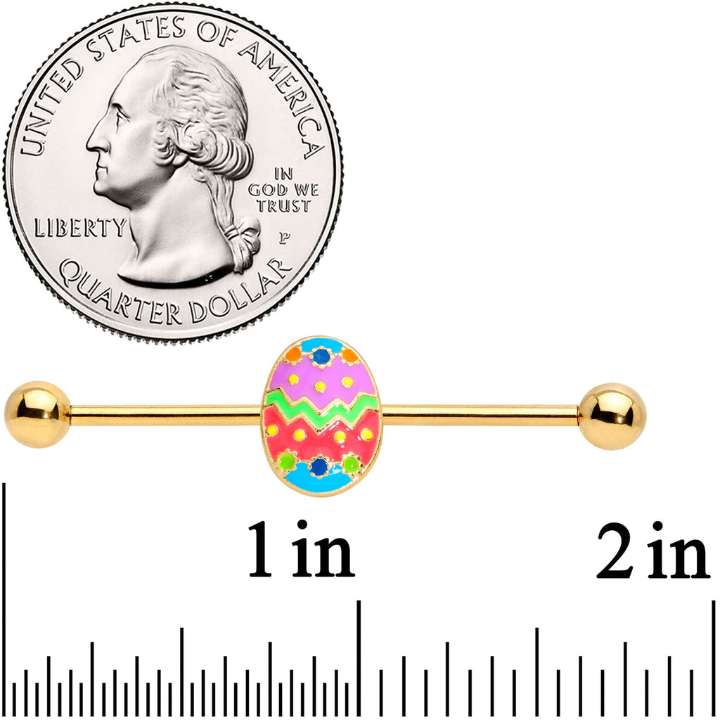 BodyCandy 14G Gold Tone Multicolor Funky Easter Egg Industrial Barbell 38mm — detail close-up