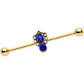 BodyCandy 14G Blue Gem Gold Tone Heirloom Teardrop Industrial Barbell 38mm — main product shot