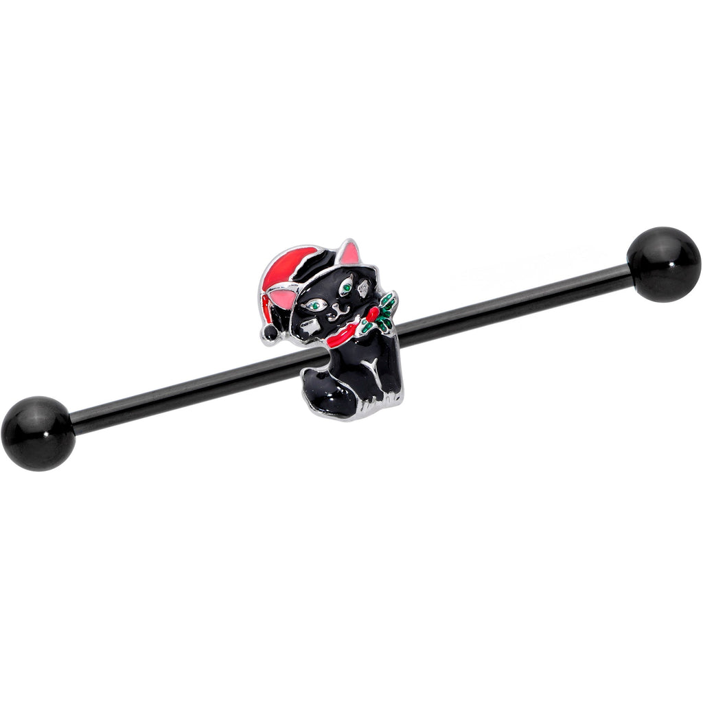 BodyCandy 14G Black Santa Claus Black Cat Christmas Industrial Barbell 38mm — main product shot