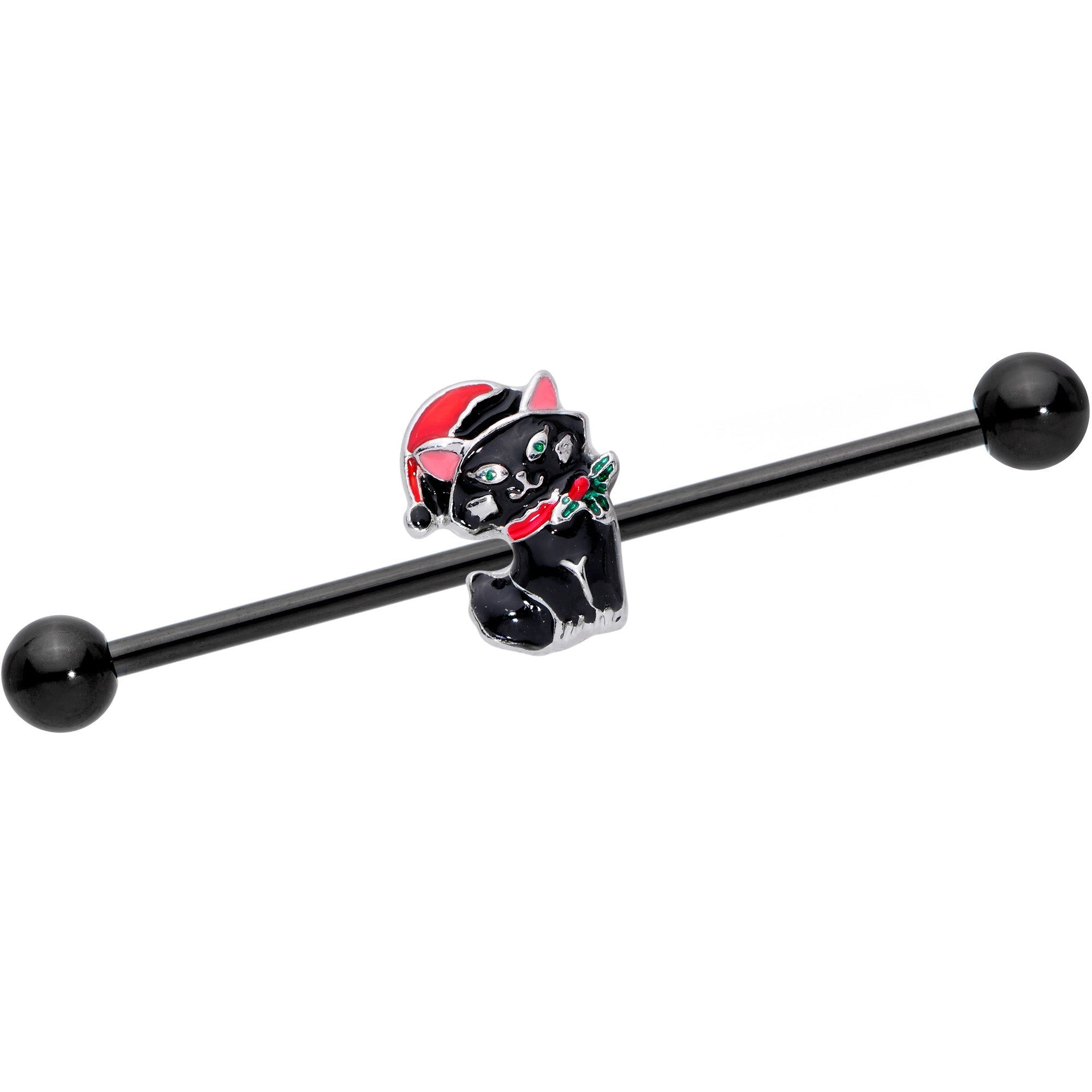 BodyCandy 14G Black Santa Claus Black Cat Christmas Industrial Barbell 38mm — main product shot