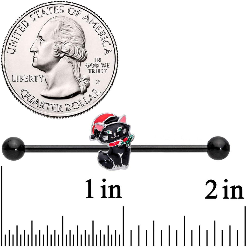 BodyCandy 14G Black Santa Claus Black Cat Christmas Industrial Barbell 38mm — detail close-up