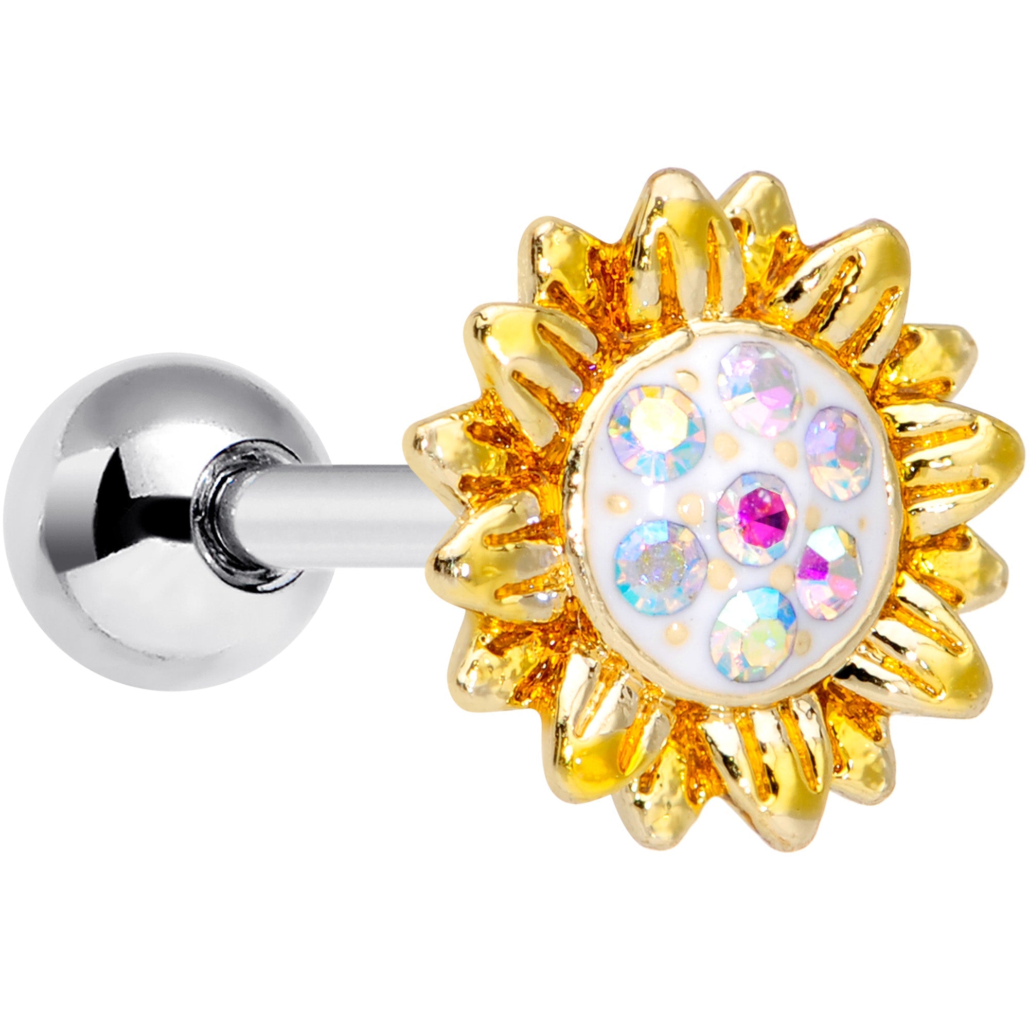BodyCandy 16G 1/4 Aurora Gem Scintillating Sunflower Cartilage Tragus — main product shot