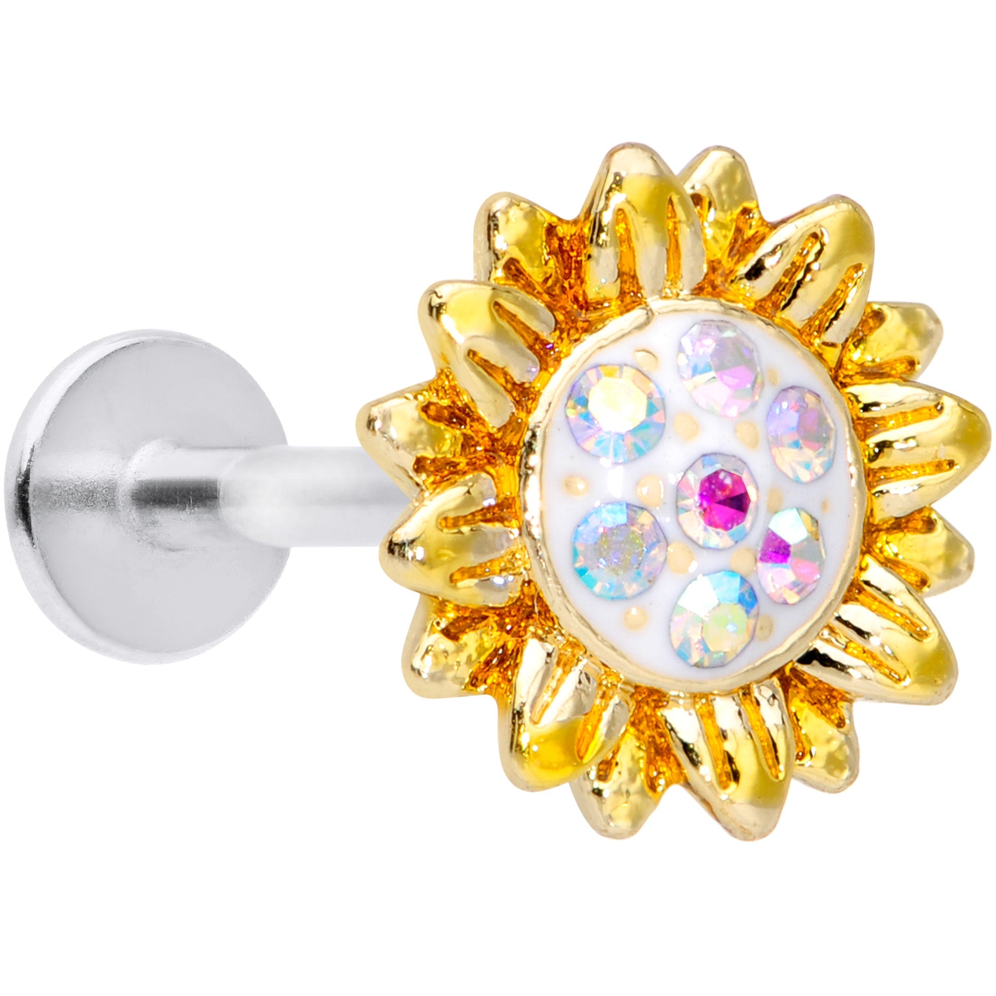 BodyCandy 16G 5/16 Aurora Gem Scintillating Sunflower Labret Monroe Tragus — main product shot