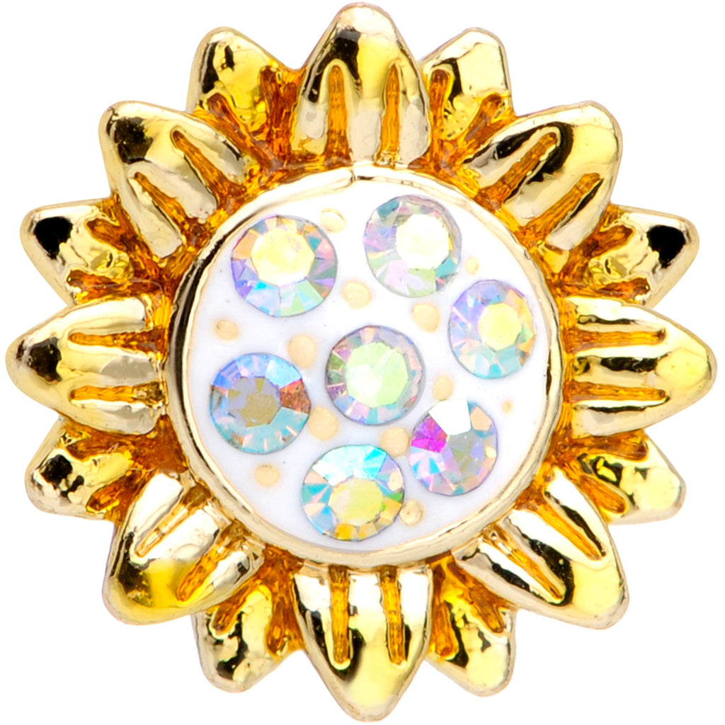 BodyCandy 16G 5/16 Aurora Gem Scintillating Sunflower Labret Monroe Tragus — detail close-up