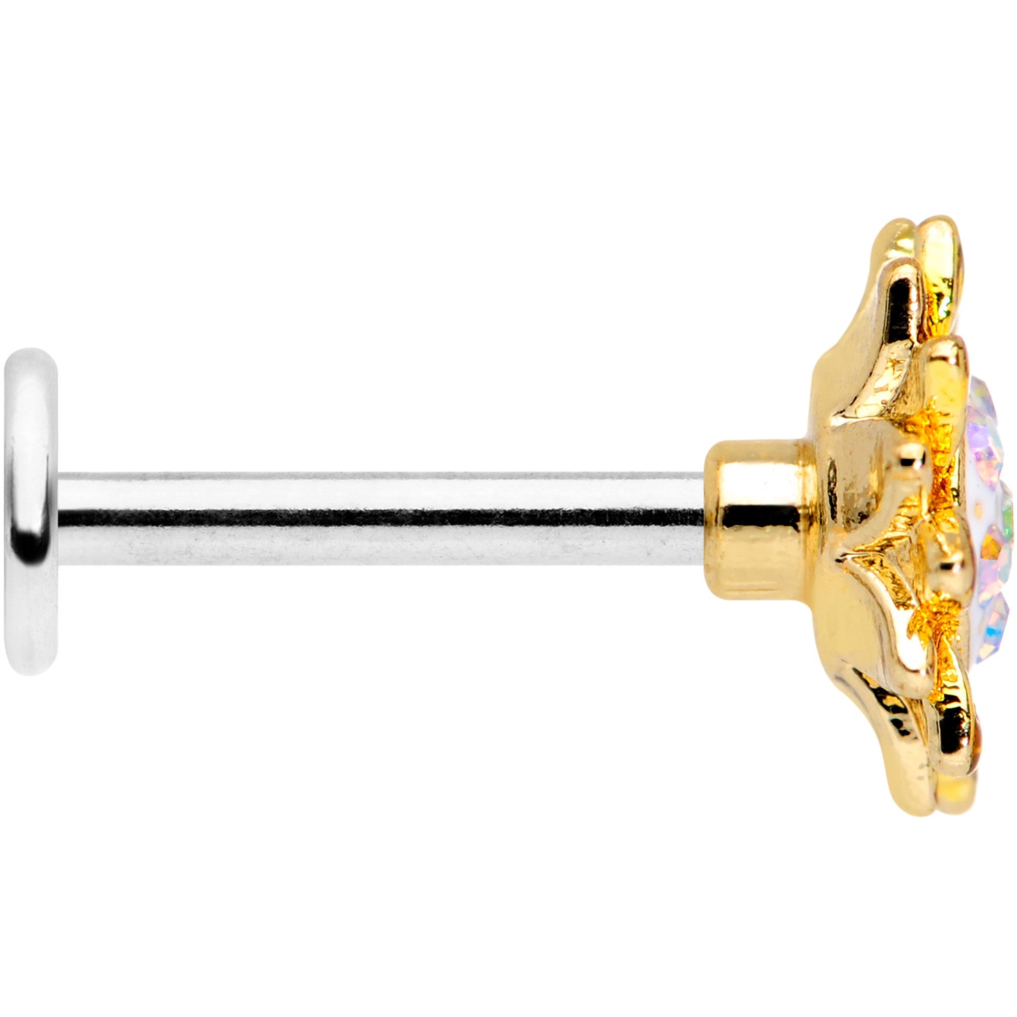 BodyCandy 16G 5/16 Aurora Gem Scintillating Sunflower Labret Monroe Tragus — lifestyle context