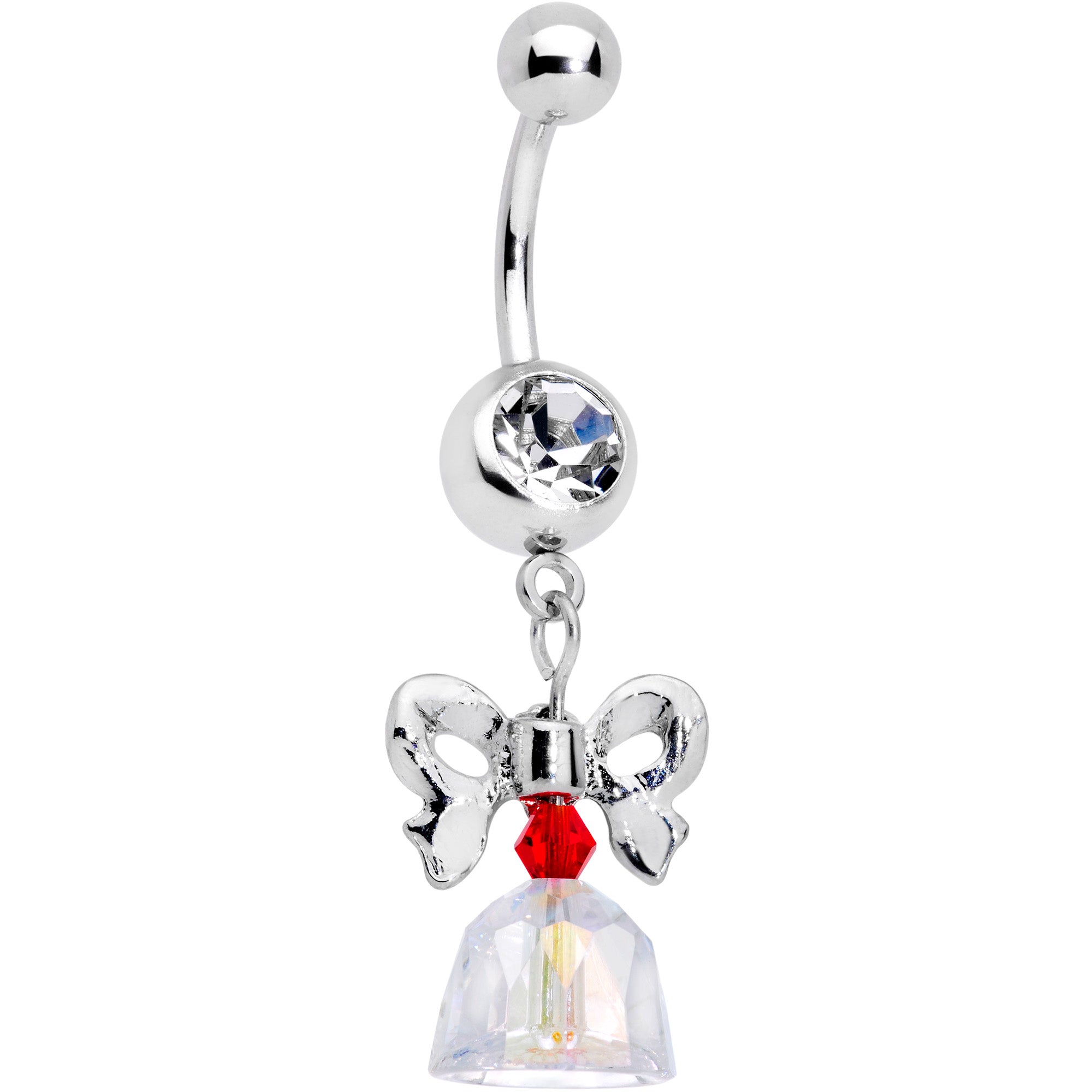 BodyCandy Clear Red Gem Holiday Bow Bell Christmas Dangle Belly Ring — main product shot
