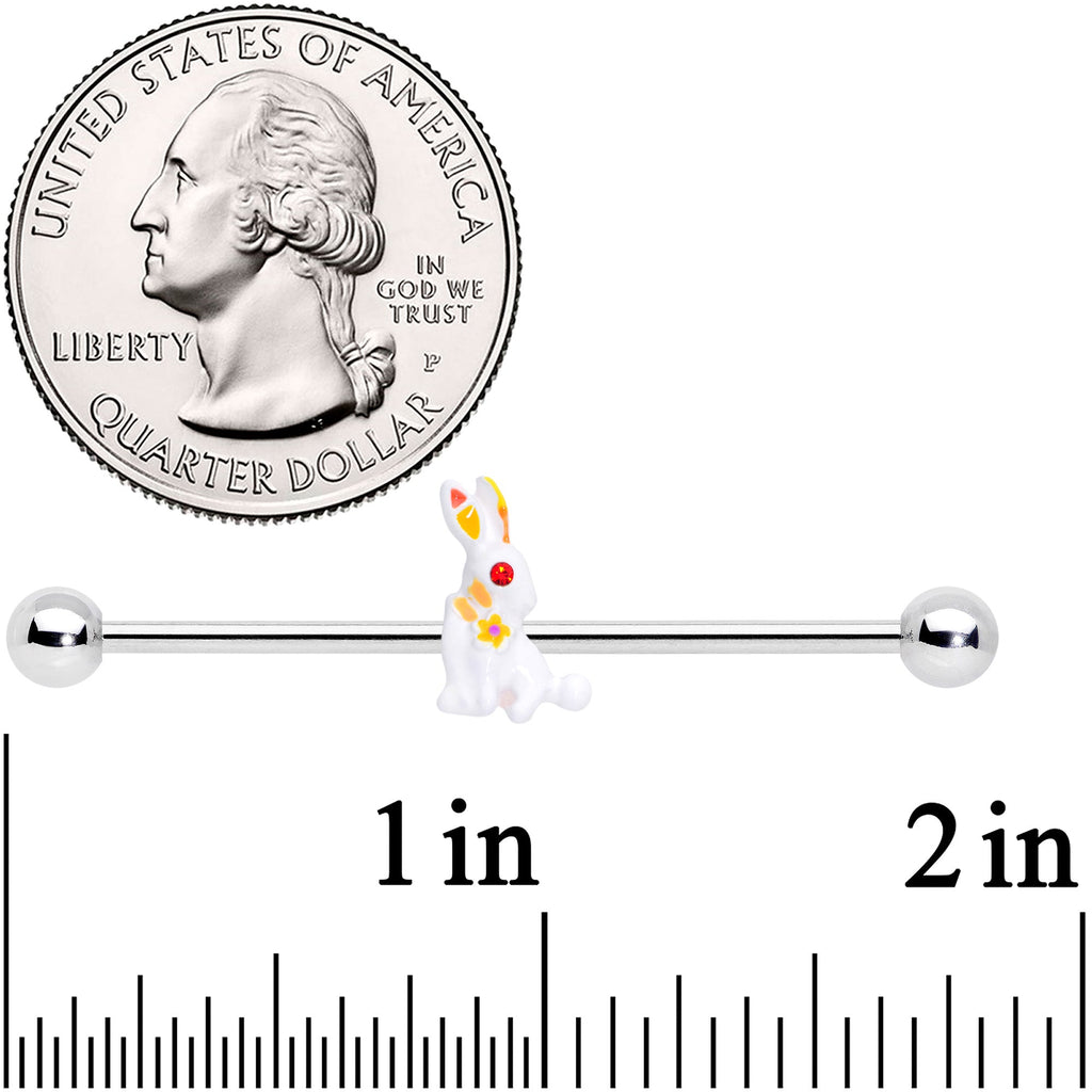 BodyCandy 14G Red Gem White Easter Bunny Industrial Barbell 38mm — detail close-up