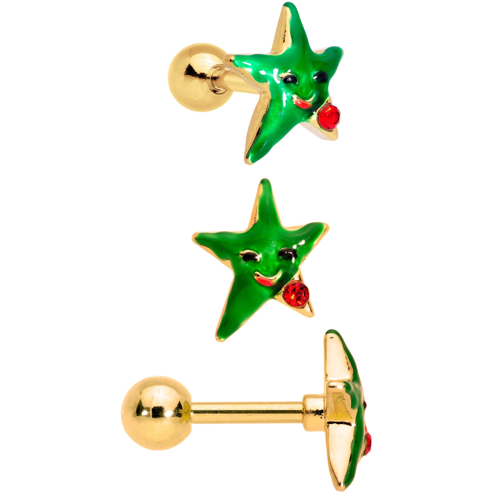 BodyCandy 16G 1/4 Red Green Gem Merry Christmas Cartilage Tragus Set of 3 — lifestyle context