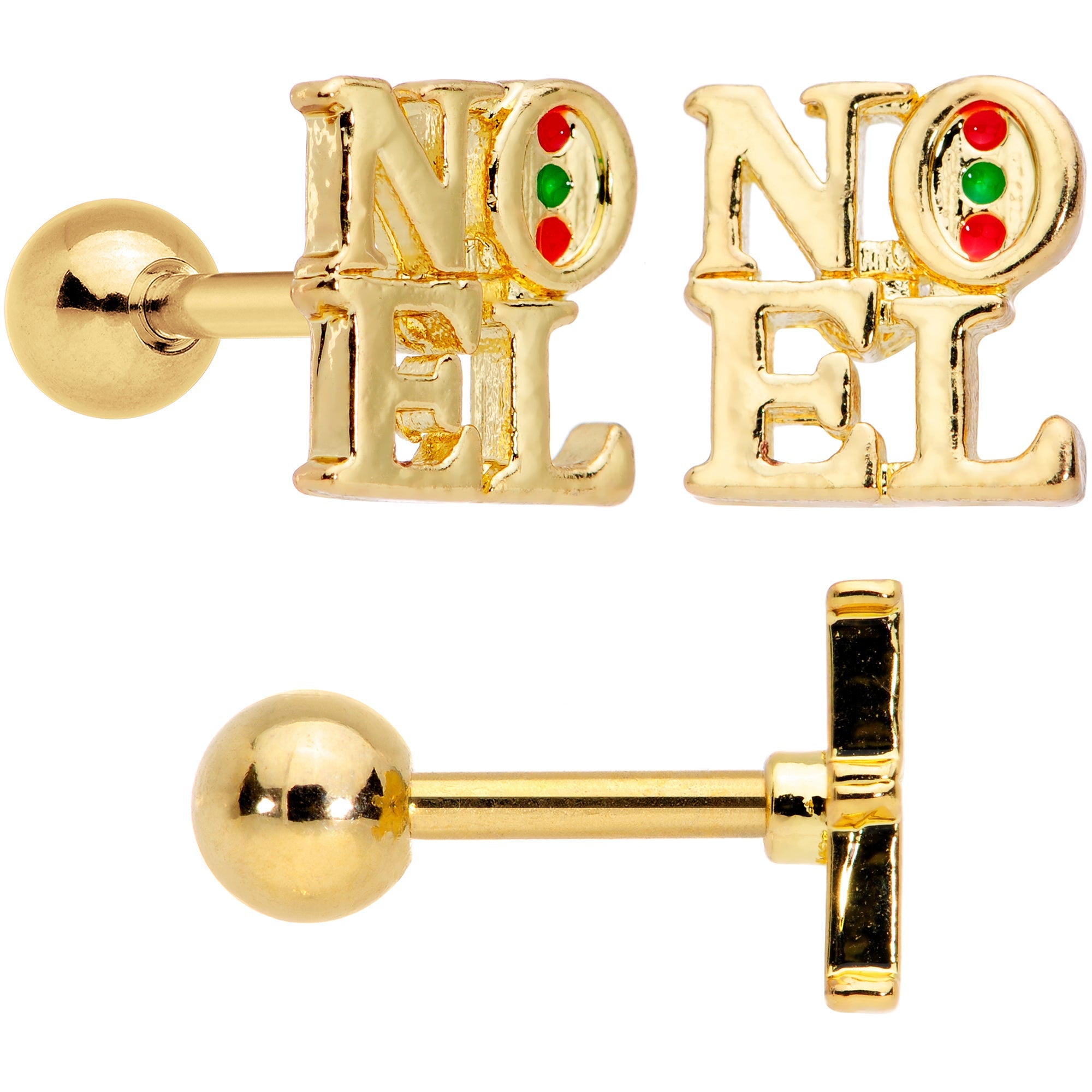 BodyCandy 16G 1/4 Clear Red Gem Noel Christmas Cartilage Tragus Set of 3 — detail close-up