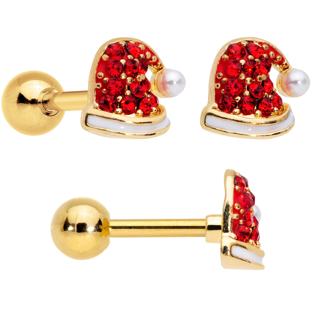 BodyCandy 16G 1/4 Clear Red Gem Noel Christmas Cartilage Tragus Set of 3 — side view