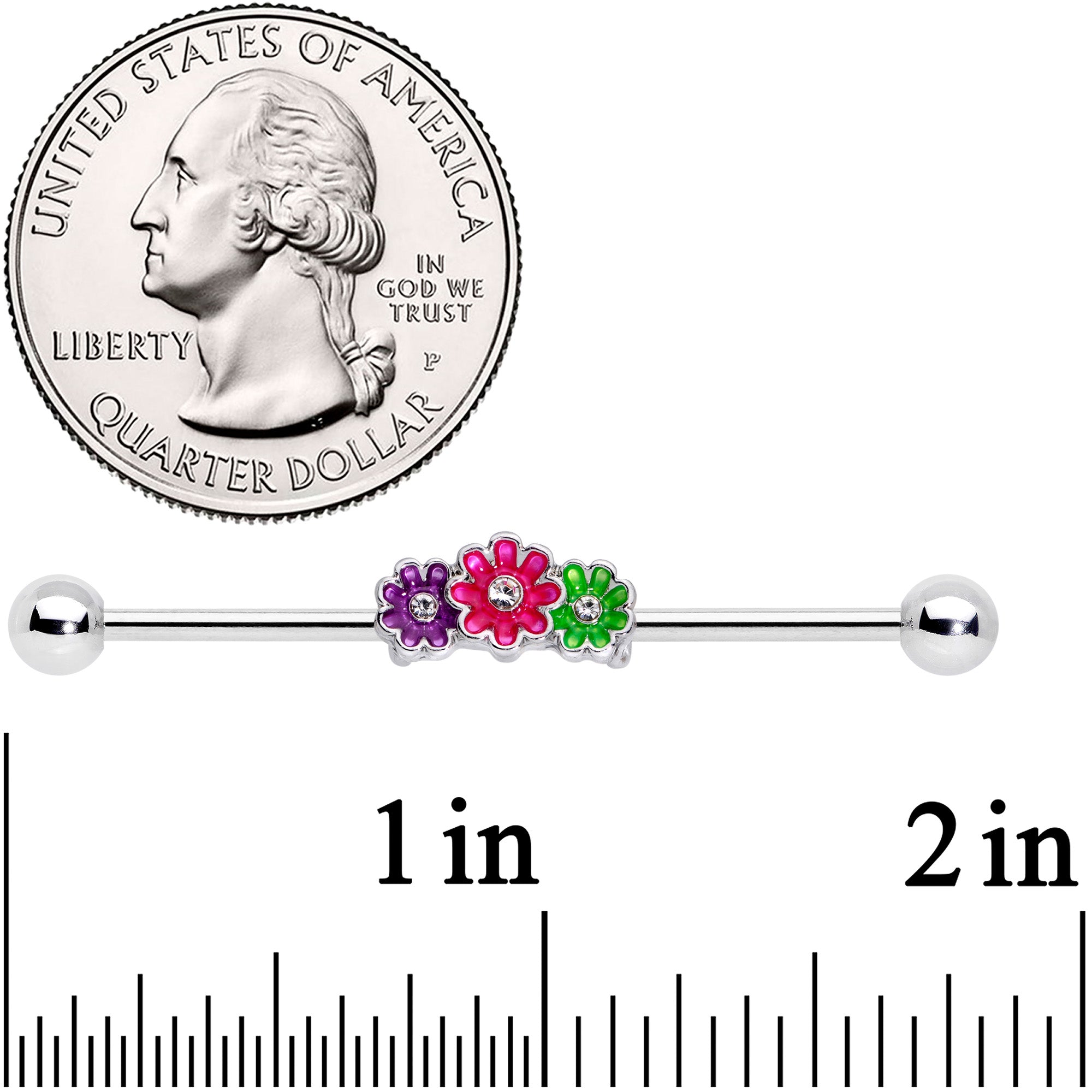 BodyCandy 14G Clear Gem Floral Garland Industrial Barbell 38mm — detail close-up