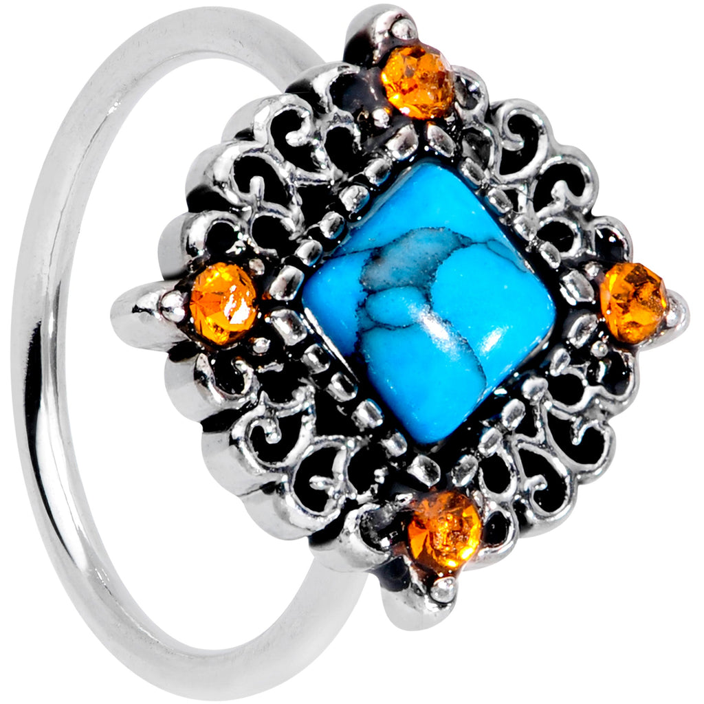 BodyCandy 20G 5/16 Yellow Gem Blue Faux Turquoise Rhombus Nose Ring — main product shot