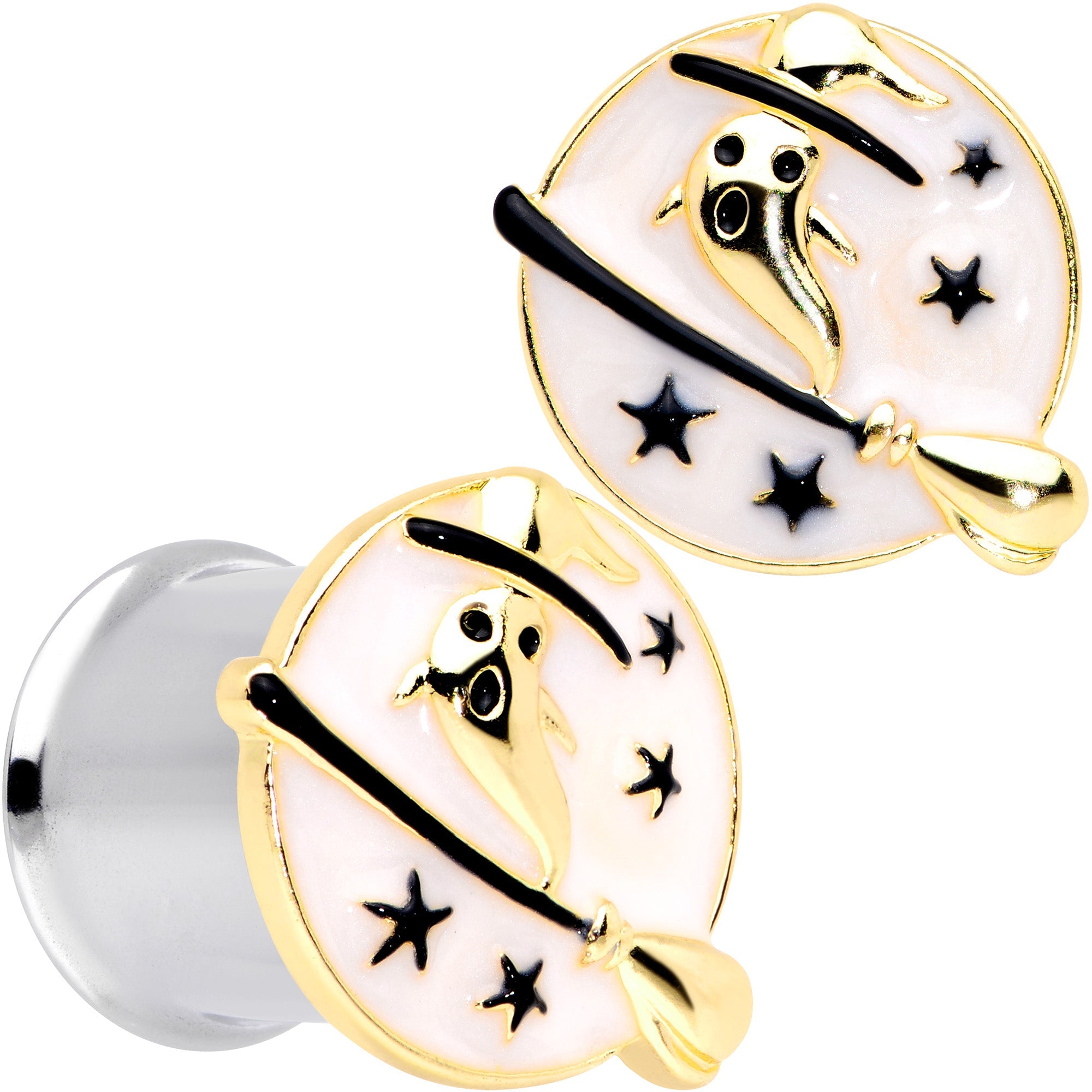 BodyCandy White Witch Ghost Broom Halloween Double Flare Plug Set — size reference