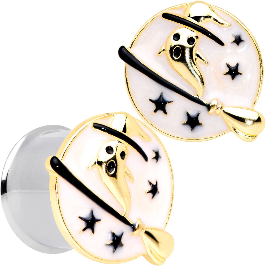 BodyCandy White Witch Ghost Broom Halloween Double Flare Plug Set — color detail