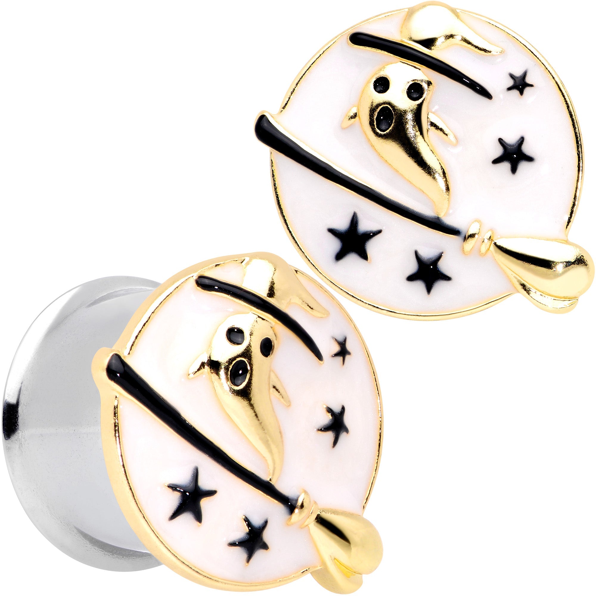 BodyCandy White Witch Ghost Broom Halloween Double Flare Plug Set — packaging