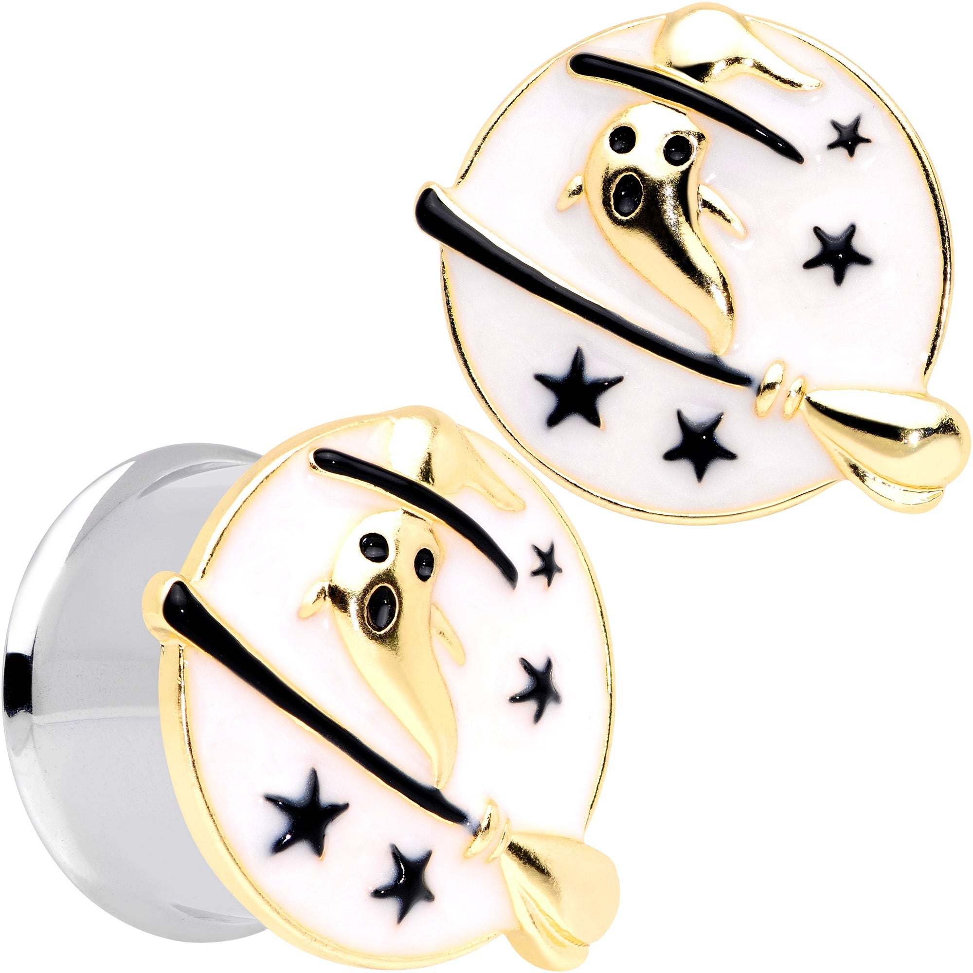 BodyCandy White Witch Ghost Broom Halloween Double Flare Plug Set — comparison shot