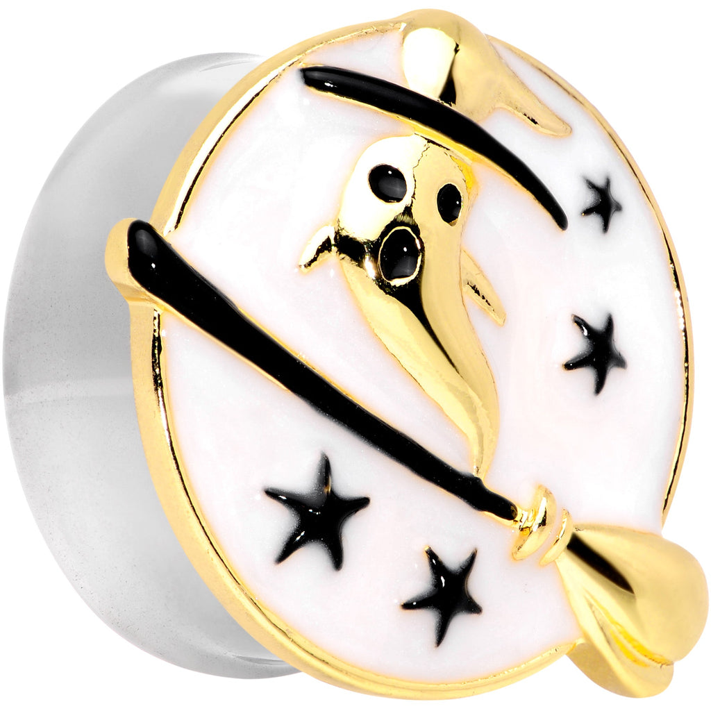 BodyCandy White Witch Ghost Broom Halloween Double Flare Plug Set — detail close-up