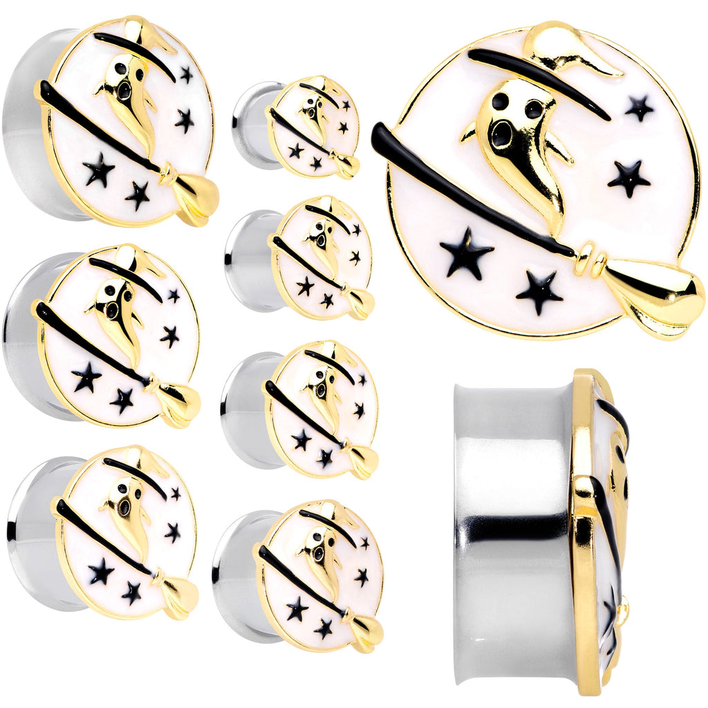 BodyCandy White Witch Ghost Broom Halloween Double Flare Plug Set — alternative angle