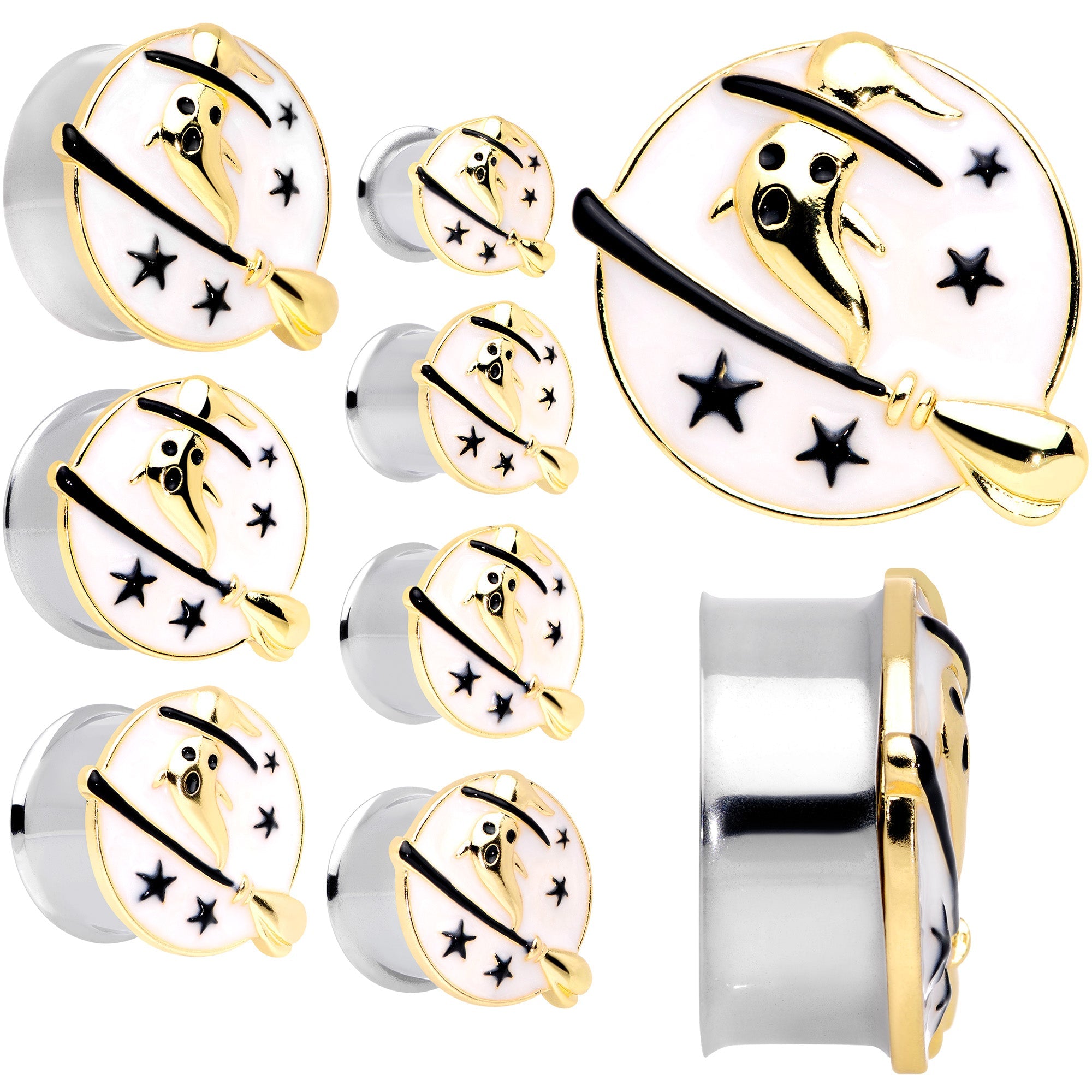 BodyCandy White Witch Ghost Broom Halloween Double Flare Plug Set — alternative angle