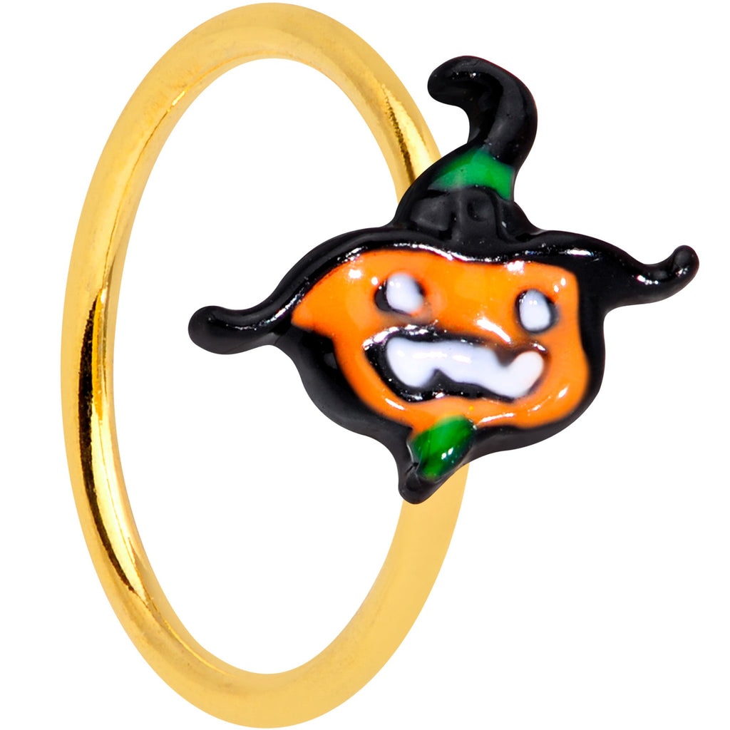 BodyCandy 20G 5/16 Gold Tone Growling Pumpkin Halloween Nose Hoop — main product shot