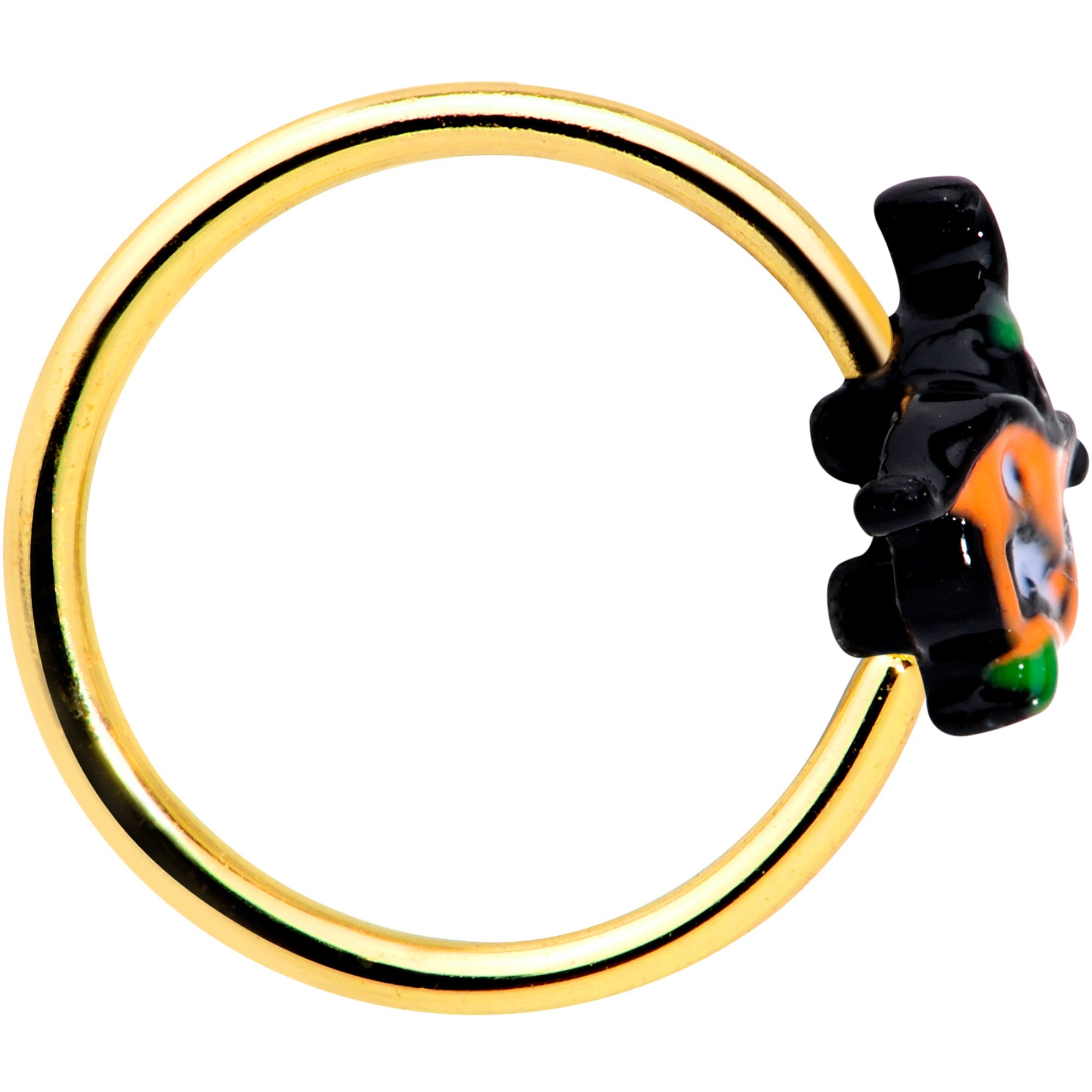 BodyCandy 20G 5/16 Gold Tone Growling Pumpkin Halloween Nose Hoop — lifestyle context