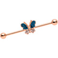 BodyCandy 14G Aqua Gem Rose Gold Hue Butterfly Industrial Barbell 38mm — main product shot