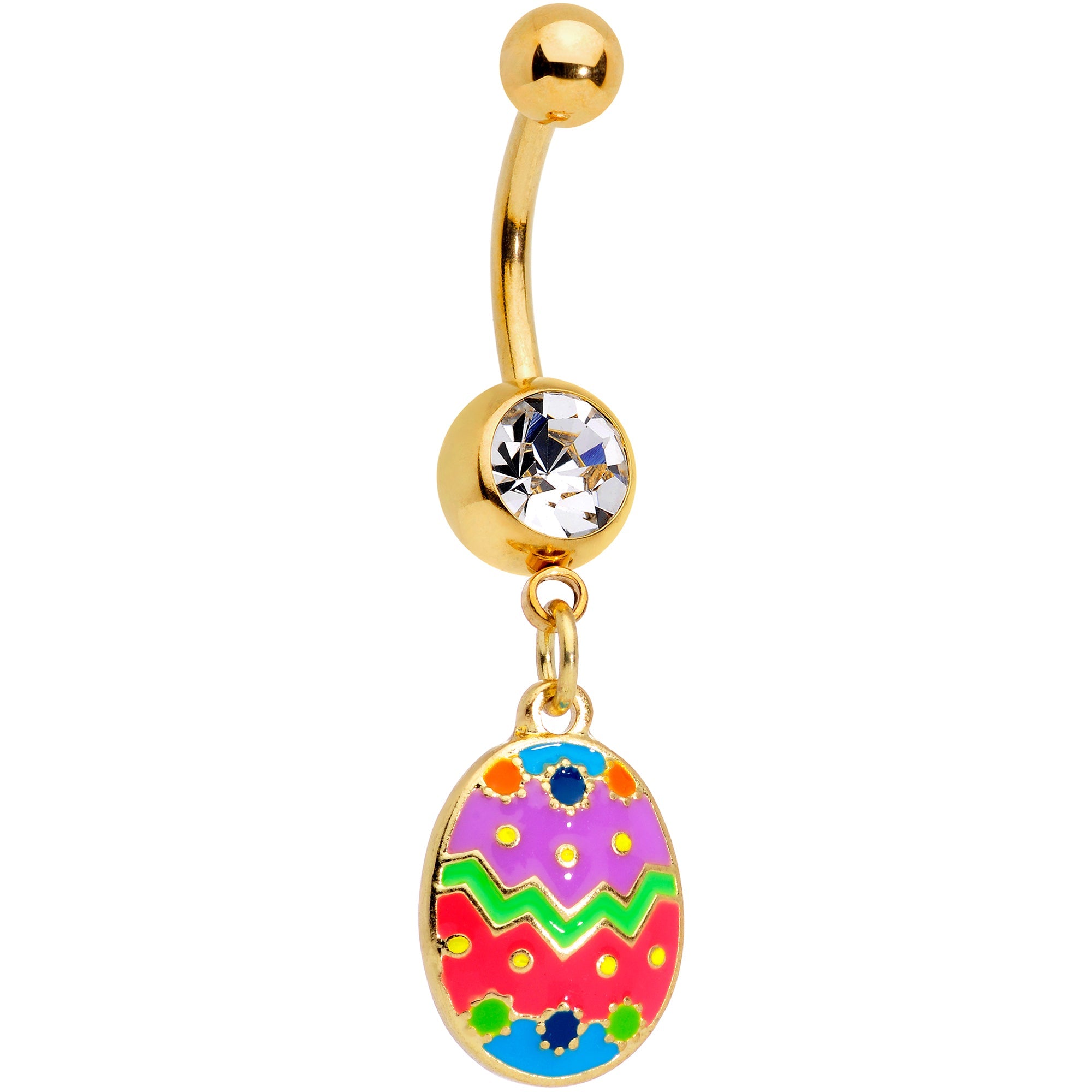 BodyCandy Clear Gem Gold Tone Multicolor Funky Easter Egg Dangle Belly Ring — main product shot