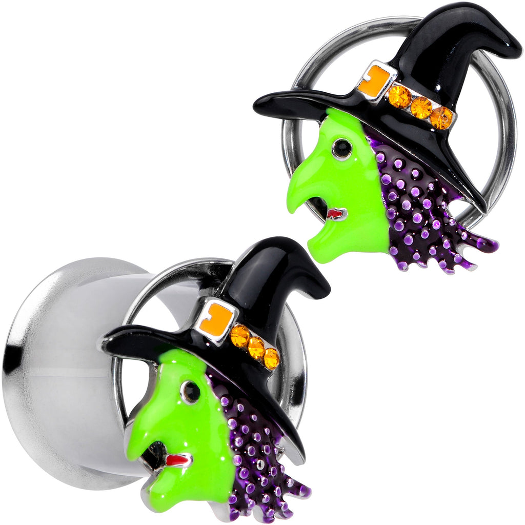 BodyCandy Orange Gem Green Witch Halloween Double Flare Tunnel Plug Set — alternative angle