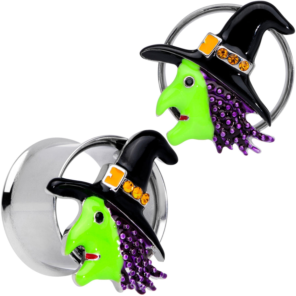 BodyCandy Orange Gem Green Witch Halloween Double Flare Tunnel Plug Set — size reference