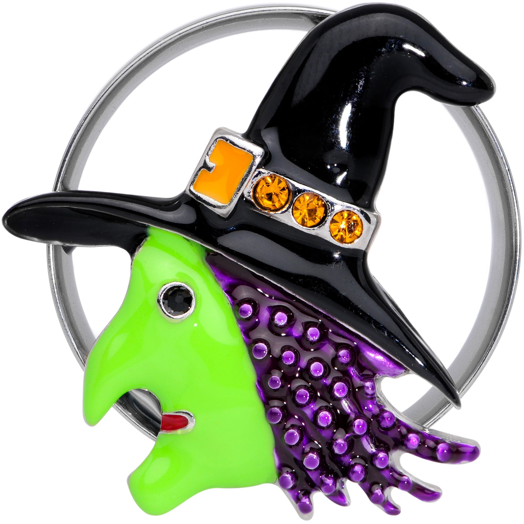 BodyCandy Orange Gem Green Witch Halloween Double Flare Tunnel Plug Set — side view