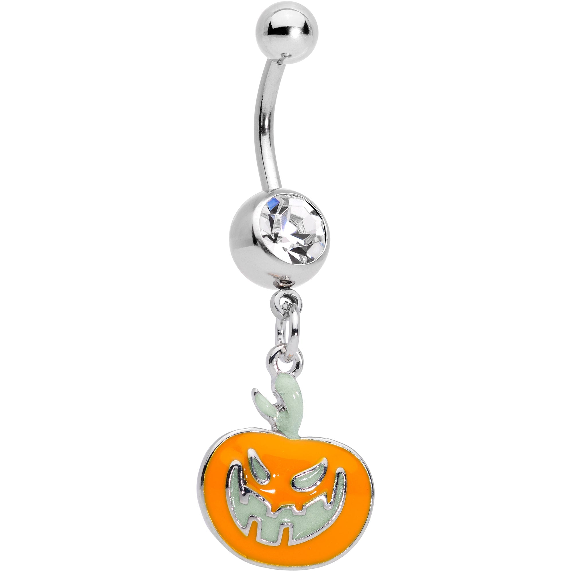 BodyCandy Clear Gem Fierce Pumpkin Jack O Lantern Halloween Dangle Belly Ring — main product shot