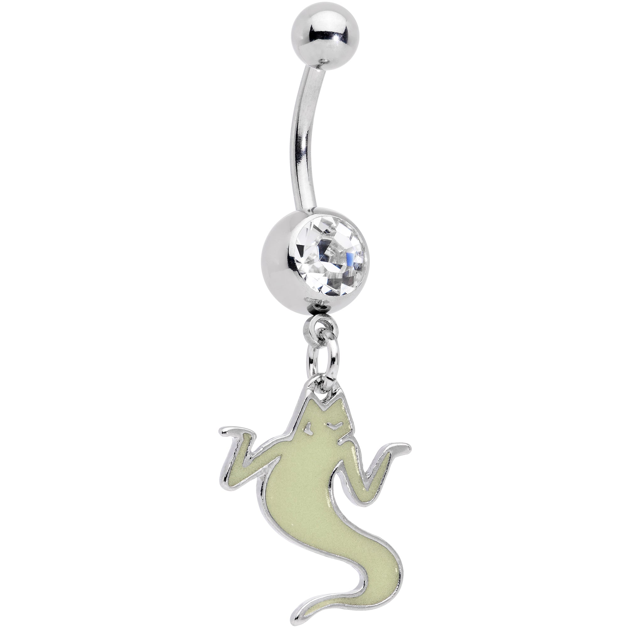 BodyCandy Clear Gem White Ghost Glow in the Dark Halloween Dangle Belly Ring — main product shot