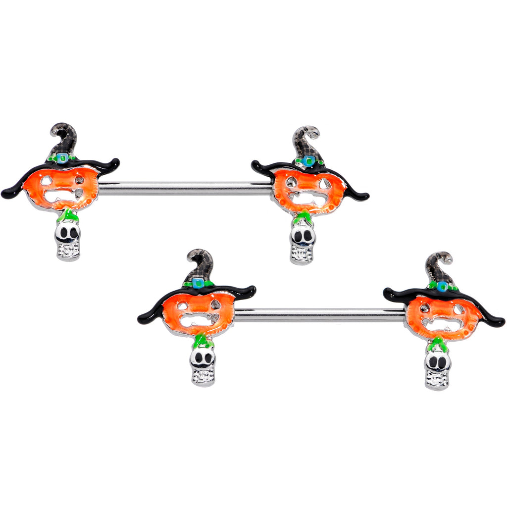 BodyCandy 14G 9/16 Pumpkin Witch Ghost Halloween Barbell Nipple Ring Set — main product shot