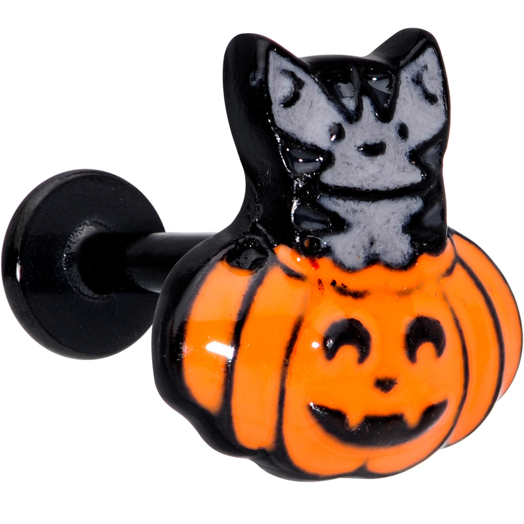 BodyCandy 16G 5/16 Black Cat Surprise Pumpkin Halloween Labret Tragus — main product shot