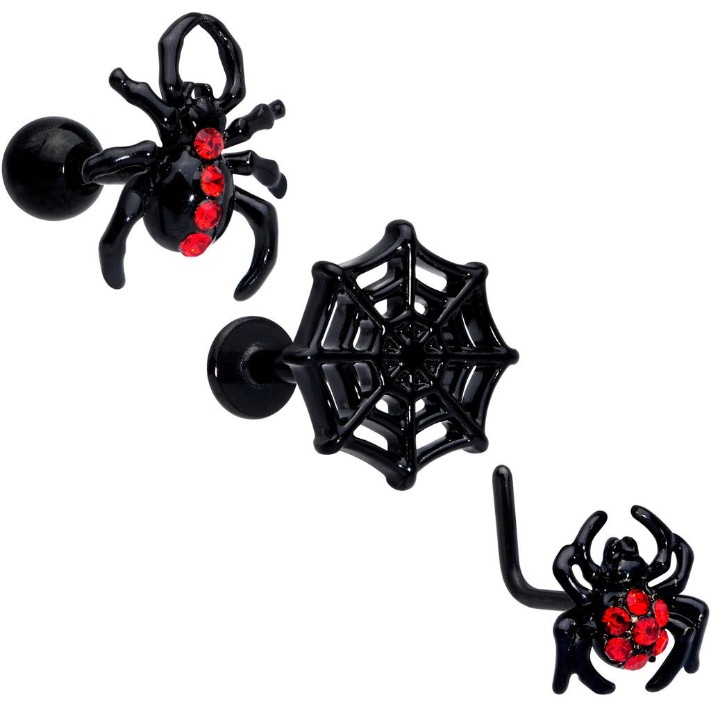 BodyCandy 16G 20G Red Spider Halloween Cartilage Labret Nose Set of 3 — main product shot