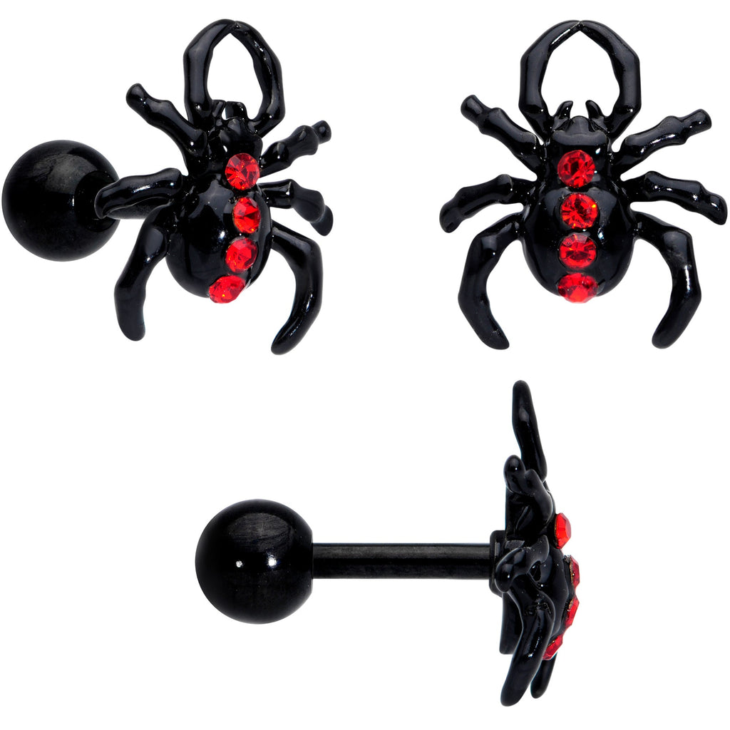 BodyCandy 16G 20G Red Spider Halloween Cartilage Labret Nose Set of 3 — detail close-up