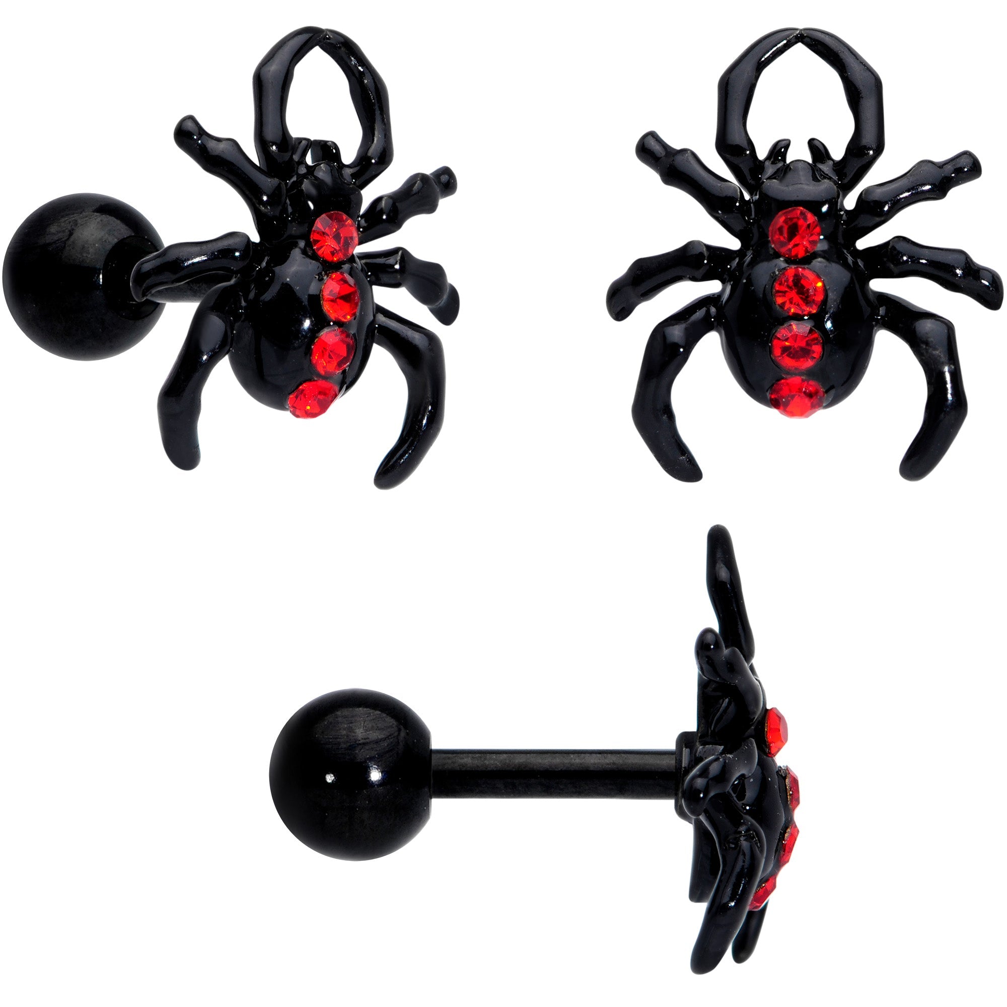BodyCandy 16G 20G Red Spider Halloween Cartilage Labret Nose Set of 3 — detail close-up